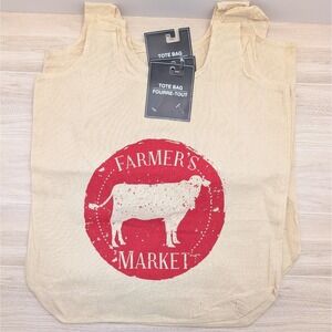 Farmer's Market Cow Print Canvas Linen Tote Bag - Farmhouse Cottagecore Rustic